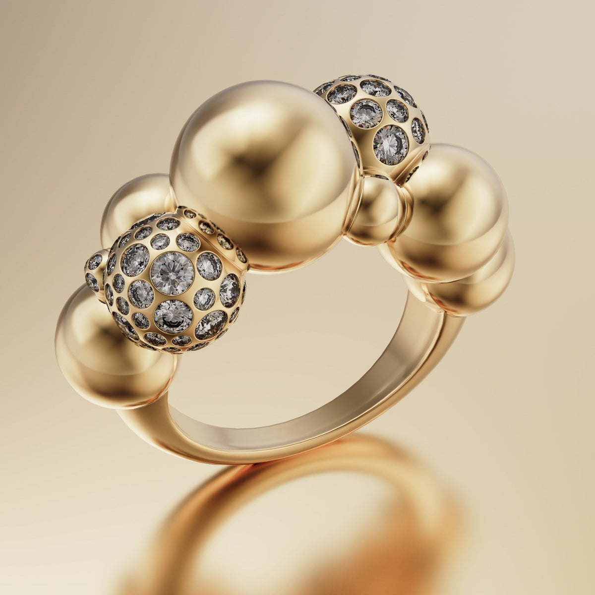 Anello Bubbles Pavé | Anello Scultoreo Contemporaneo in Bronzo e Zirconi Aurora Ceretti Design