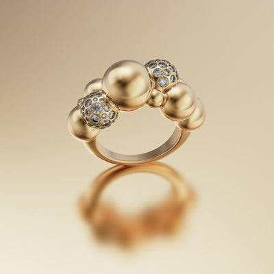 Anello Bubbles Pavé | Anello Scultoreo Contemporaneo in Bronzo e Zirconi Aurora Ceretti Design
