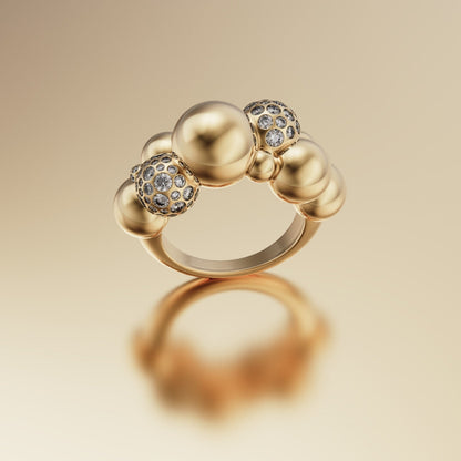 Anello Bubbles Pavé | Anello Scultoreo Contemporaneo in Bronzo e Zirconi Aurora Ceretti Design