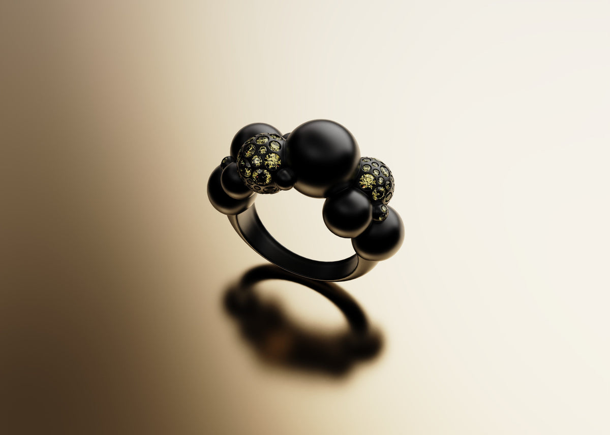 Anello Bubbles Pavé | Anello Scultoreo Contemporaneo in Bronzo e Zirconi Aurora Ceretti Design