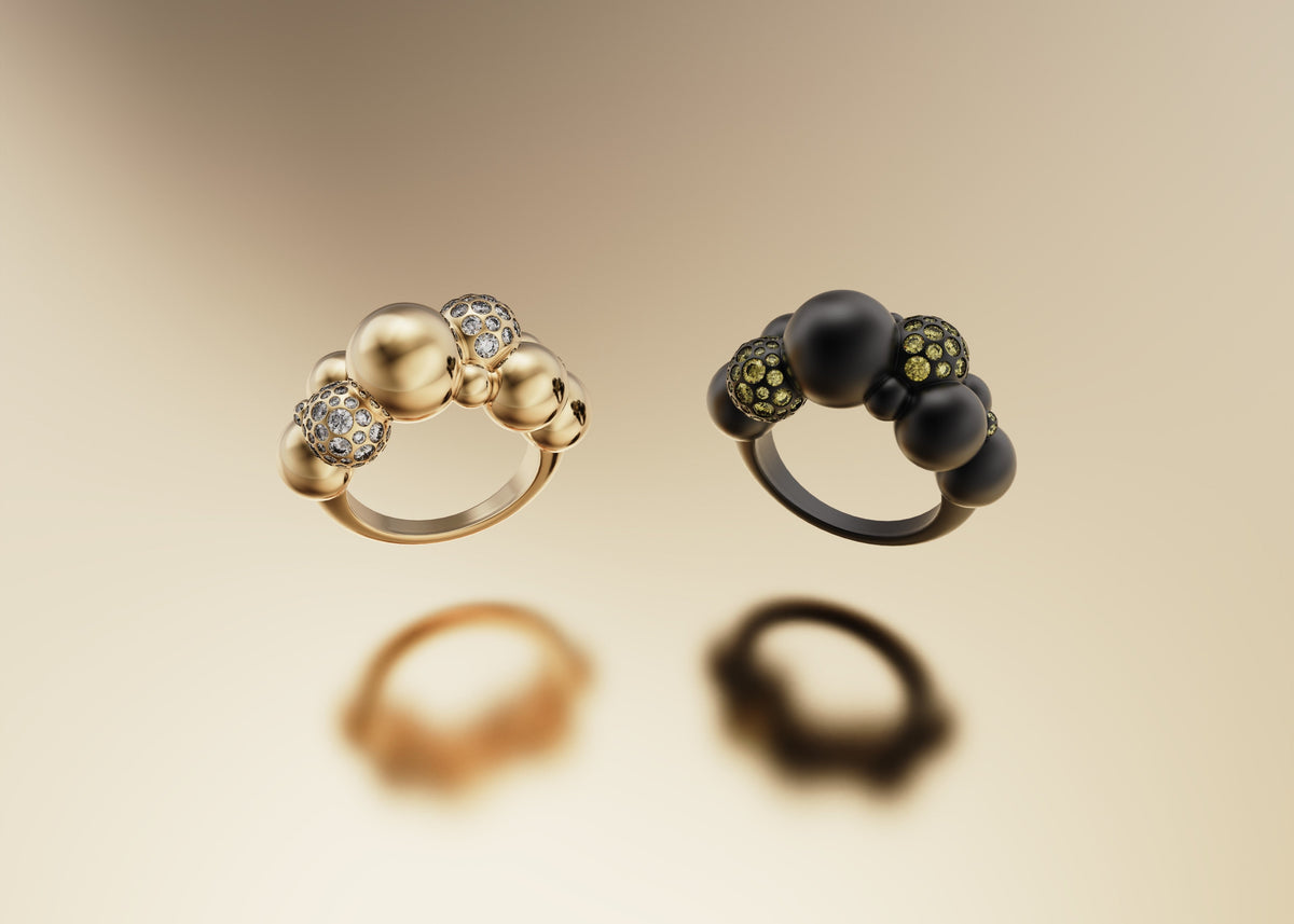 Anello Bubbles Pavé | Anello Scultoreo Contemporaneo in Bronzo e Zirconi Aurora Ceretti Design